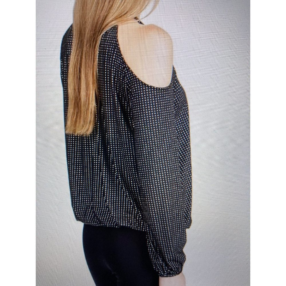 MICHAEL KORS WOMENS COLD-SHOULDER SMOCKED- BLACKSILVER Large NWT - Picture 4 of 10